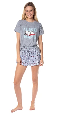 Peanuts Womens' Snoopy I Like Naps Character Sleep Pajama Set Shorts Multicolored