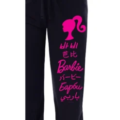 Barbie Womens' All Around The World Languages Title Sleep Pajama Pants Black