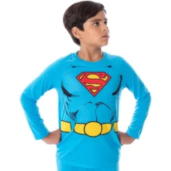 DC Comics Boys' Superman Costume Raglan Shirt And Pants Pajama Set With Cape Classic Superman