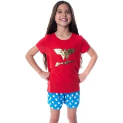 DC Comics Girls' Wonder Woman Gold Foil Logo Shirt And Shorts Pajama Set WW Logo -Sleepwear Sales Store GUEST 063b6f3f 1645 45aa 8f6e c2286b1aeecc