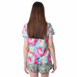 Scooby-Doo Womens' Mystery Machine Tie Dye Sleep Pajama Set Short Multicolored