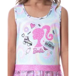 Barbie Girls' Tie-Dye Kids Tank Nightgown Pajama With Tulle Skirt Overlay Multicolor