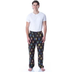 Harry Potter Adult Men's Hogwarts 4 House Crests Loungewear Pajama Pants Black