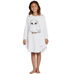 Harry Potter Pajama Girls' Hedwig Owl Micro Raschel Fleece Hi-Lo Nightgown Costume