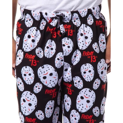 Friday The 13th Mens' Jason Voorhees Mask Allover Sleep Pajama Pants Black 2 Friday The 13th Mens' Jason Voorhees Mask Allover Sleep Pajama Pants Black - Image 2