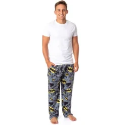 DC Comics Batman Mens' Bat Symbol Icon Retro Character Sleep Pajama Pants Grey