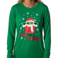 Star Wars Women's The Mandalorian Christmas Baby Yoda Jogger Pajama Set Green