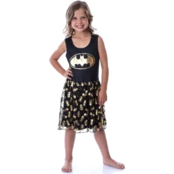 DC Comics Girl's Batman Logo Tank Nightgown Costume Pajama Dress Black