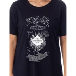 Harry Potter Womens' The Marauder's Map Mischief Managed Nightgown Pajama Black