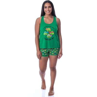 Nickelodeon Teenage Mutant Ninja Turtles Womens' 84 Tank Pajama Short Set Green 1 Nickelodeon Teenage Mutant Ninja Turtles Womens' 84 Tank Pajama Short Set Green