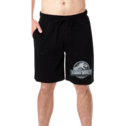 Jurassic World Mens' Dinosaur Film Movie Park Logo Sleep Pajama Shorts Black -Sleepwear Sales Store GUEST 25a006b9 f971 4548 8920 a67e04bc75ae