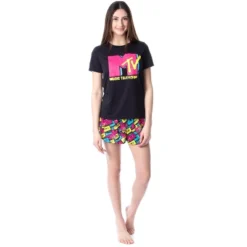 MTV Womens' Music Television Neon Cassette Tape Sleep Pajama Set Short Multicolored -Sleepwear Sales Store GUEST 292f45d8 a47b 4496 bda6 4b562c62fb16
