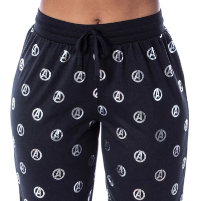 Marvel Women's Avengers Silver Foil Logo 2 Piece Jogger Pajama Set Black 2 Marvel Women's Avengers Silver Foil Logo 2 Piece Jogger Pajama Set Black - Image 2