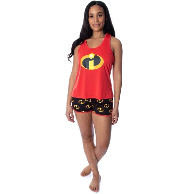 Disney Women's The Incredibles Logo Racerback Tank And Shorts Pajama Set Red 1 Disney Women's The Incredibles Logo Racerback Tank And Shorts Pajama Set Red