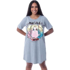 DC Comics Women's Harley Quinn Mad Love Nightgown Sleep Pajama Shirt Grey -Sleepwear Sales Store GUEST 372f2972 3c3d 4bbd b910 547f825a3224