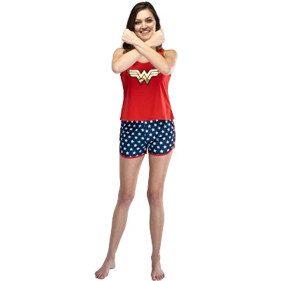 Wonder Woman Logo Womens Mesh Tank & Shorts Pajama Set Red 2 Wonder Woman Logo Womens Mesh Tank & Shorts Pajama Set Red - Image 2
