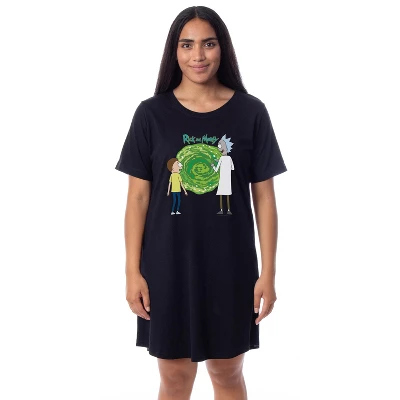 Rick And Morty Womens' TV Show Series Portal Nightgown Sleep Pajama Shirt Black 3 Rick And Morty Womens' TV Show Series Portal Nightgown Sleep Pajama Shirt Black - Image 3