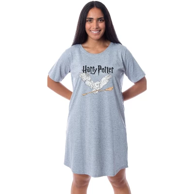 Harry Potter Womens' Wizarding World Broomstick Nightgown Pajama Shirt Grey 3 Harry Potter Womens' Wizarding World Broomstick Nightgown Pajama Shirt Grey - Image 3