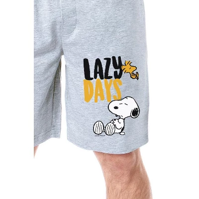 Peanuts Mens' Snoopy Woodstock Lazy Days Character Sleep Pajama Shorts Grey 1 Peanuts Mens' Snoopy Woodstock Lazy Days Character Sleep Pajama Shorts Grey
