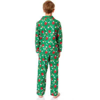 Peanuts Boys' Christmas Snoopy Charlie Brown Button Down Sleep Pajama Set Green 1 Peanuts Boys' Christmas Snoopy Charlie Brown Button Down Sleep Pajama Set Green
