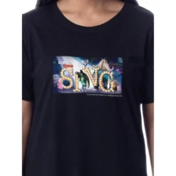 Sing (Franchise) Womens' Movie Film Character Nightgown Sleep Pajama Shirt Black