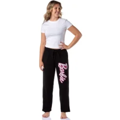 Mattel Womens' Classic Barbie Logo Icon Print Sleep Pajama Pants Black
