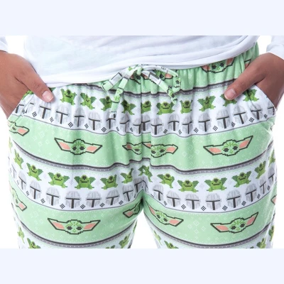 Star Wars Womens' The Mandalorian Baby Yoda Grogu Ugly Sweater Pajama Pants Green 2 Star Wars Womens' The Mandalorian Baby Yoda Grogu Ugly Sweater Pajama Pants Green - Image 2