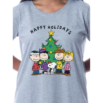 Peanuts Womens' Happy Holidays Christmas Nightgown Sleep Pajama Shirt Grey 1 Peanuts Womens' Happy Holidays Christmas Nightgown Sleep Pajama Shirt Grey