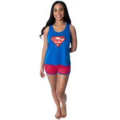 Dc Comics Women's Superman Classic Logo Racerback Tank Shorts Pajama Set Superman Logo