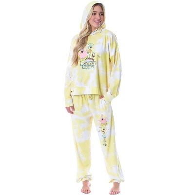 Spongebob Squarepants Tie Dye Womens' Pajama Cropped Hooded Jogger Set Yellow 4 Spongebob Squarepants Tie Dye Womens' Pajama Cropped Hooded Jogger Set Yellow - Image 4