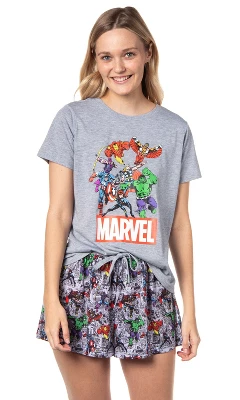 Marvel Womens' Classic Comic The Avengers Characters Pajama Set Shorts Grey 5 Marvel Womens' Classic Comic The Avengers Characters Pajama Set Shorts Grey - Image 5