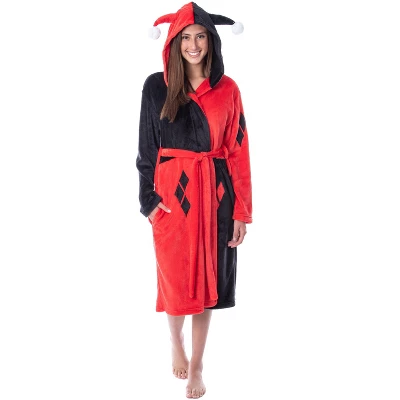 DC Comics Womens' Harley Quinn Classic Costume Hooded Robe Bathrobe Black 5 DC Comics Womens' Harley Quinn Classic Costume Hooded Robe Bathrobe Black - Image 5