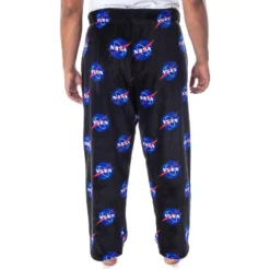 NASA Men's Meatball Logo Allover Print Ultra-Soft Plush Fleece Pajama Pants Black