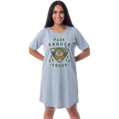 Star Wars Womens' Ewok Park Ranger Endor Nightgown Sleep Pajama Shirt Grey 3 Star Wars Womens' Ewok Park Ranger Endor Nightgown Sleep Pajama Shirt Grey - Image 3