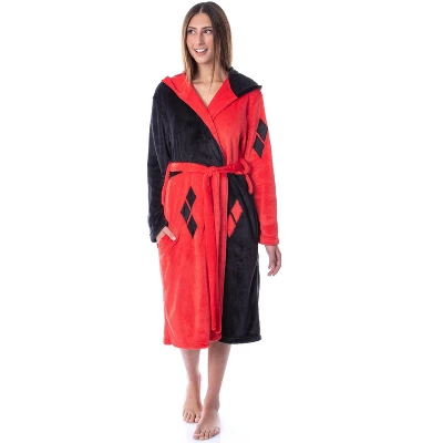 DC Comics Womens' Harley Quinn Classic Costume Hooded Robe Bathrobe Black 1 DC Comics Womens' Harley Quinn Classic Costume Hooded Robe Bathrobe Black