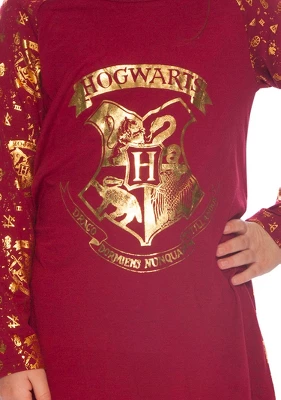 Harry Potter Hermione Hogwarts Logo Crest Nightgown Sleepshirt Holiday Pajama Red 2 Harry Potter Hermione Hogwarts Logo Crest Nightgown Sleepshirt Holiday Pajama Red - Image 2