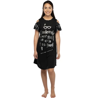 Harry Potter Women's Juniors Up To No Good Cold Shoulder Nightgown 6 Harry Potter Women's Juniors Up To No Good Cold Shoulder Nightgown - Image 6
