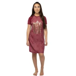 Harry Potter Juniors' Foil Print Hogwart Houses Raglan Nightgown Pajama