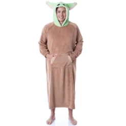 Star Wars The Mandalorian Baby Yoda Costume Adult Wearable Blanket Pullover Robe Brown