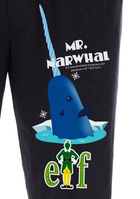 Elf The Movie Men's Mr. Narwhal Loungewear Sleep Bottoms Pajama Pants Black 2 Elf The Movie Men's Mr. Narwhal Loungewear Sleep Bottoms Pajama Pants Black - Image 2