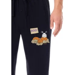 Peanuts Mens' Halloween Pumpkin Snoopy Boo! Classic Sleep Pajama Pants Black