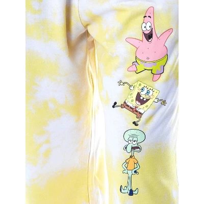 Spongebob Squarepants Tie Dye Womens' Pajama Cropped Hooded Jogger Set Yellow 2 Spongebob Squarepants Tie Dye Womens' Pajama Cropped Hooded Jogger Set Yellow - Image 2