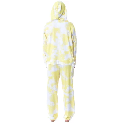 Spongebob Squarepants Tie Dye Womens' Pajama Cropped Hooded Jogger Set Yellow 1 Spongebob Squarepants Tie Dye Womens' Pajama Cropped Hooded Jogger Set Yellow