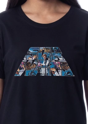 Star Wars Womens' Movie Film Title Logo Characters Art Sleep Pajama Dress Black 1 Star Wars Womens' Movie Film Title Logo Characters Art Sleep Pajama Dress Black