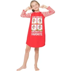 Elf The Movie Will Farrell Santa Holiday Christmas Fleece Raglan Nightgown Sleepshirt Pajama, Red, 10/12 Red
