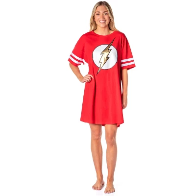 DC Comics Womens' The Flash Classic Symbol Nightgown Pajama Shirt Dress Red 3 DC Comics Womens' The Flash Classic Symbol Nightgown Pajama Shirt Dress Red - Image 3