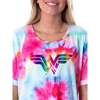 DC Comics Womens Wonder Woman Foil Logo Tie Dye Nightgown Sleep Shirt Multicolored 1 DC Comics Womens Wonder Woman Foil Logo Tie Dye Nightgown Sleep Shirt Multicolored