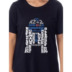 Star Wars Womens' Movie Film R2-D2 Droid Word Art Nightgown Sleep Pajama Black