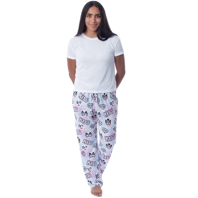 KISS Womens' All Over Band Logo And Faces Pastel Tie Dye Pajama Sleep Pants Multi 3 KISS Womens' All Over Band Logo And Faces Pastel Tie Dye Pajama Sleep Pants Multi - Image 3