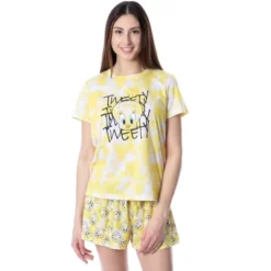 Looney Tunes Womens' Tweety Bird Tie-Dye Sleep Pajama Set Short Yellow -Sleepwear Sales Store GUEST a8c3bb10 fb42 4f55 9e01 2441bd7aa3b0